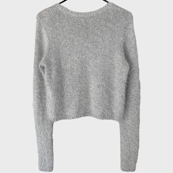 Abercrombie & Fitch Cropped Fuzzy Sweater Women's Medium Gray Metallic Pullover - Picture 3 of 11